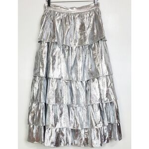 NWT Antonio Melani X born on fifth Aurelia metallic tiered midi skirt silver